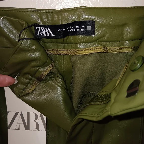 Zara Olive Green Faux Leather Pants - Picture 6 of 7